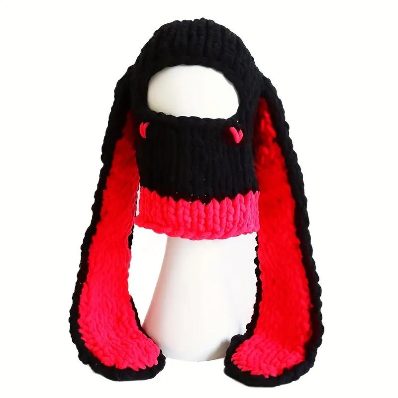 New Sweet Cool Spicy Handmade Thickened Fleece Warm Hat Devil Horn Mask Long Ears Heart Bunny