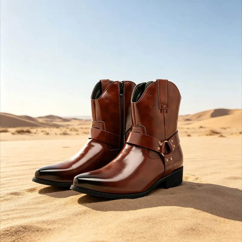 Men's High Top Fashion Casual Boots, Retro Motorcycle Style, Buckle Design, Fall & Winter Wear, Ideal for Outdoor Activities, Trudge Boots, Boots Shoes