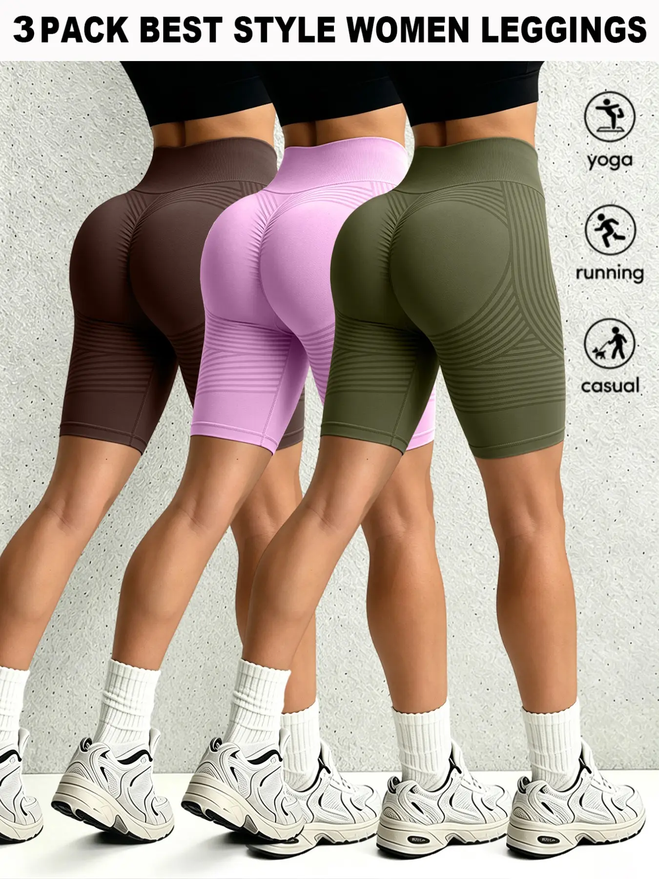 Women's High Waist Butt Lifting Cycling Shorts, Activewear Shorts, High Waisted Shorts, Seamless Gym Yoga Running Shorts, Abdominal Control, No Sagging Waist, 3 Pack