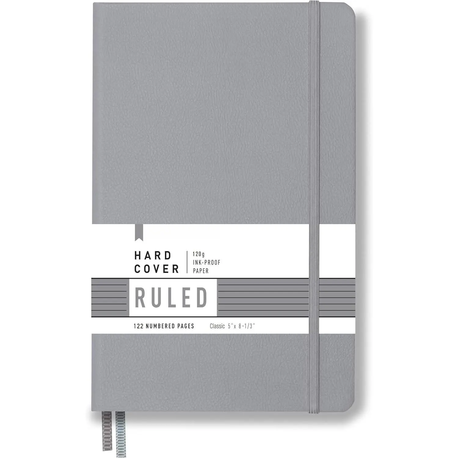 ,  Hard Cover Notebook Journal, Classic 5" x 8.3", 122 Numbered Pages, Gusseted Pocket, Ribbon Bookmark, Extra Thick Ink-Proof Paper 120gsm, San  (Ruled, Gray)