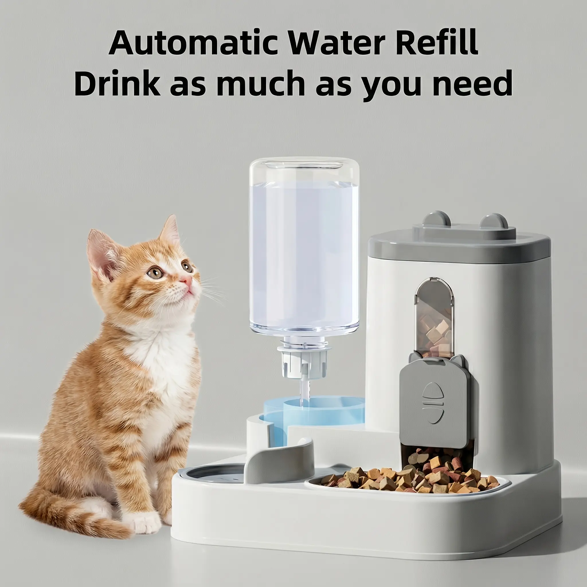 Gravity Pet Feeder and Water Dispenser 2-in-1 – No-Electricity Dry Food Dispenser for Cats & Dogs, Large Capacity Automatic Gravity Feeding Station with Portion Control