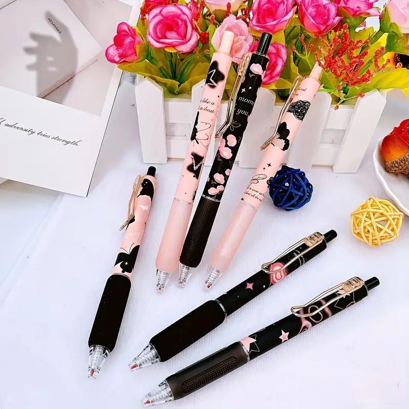 Butterfly Design Gel Pen, 6 Counts/set Black Ink Retractable Gel Pen, Writing Pen for Office School Student