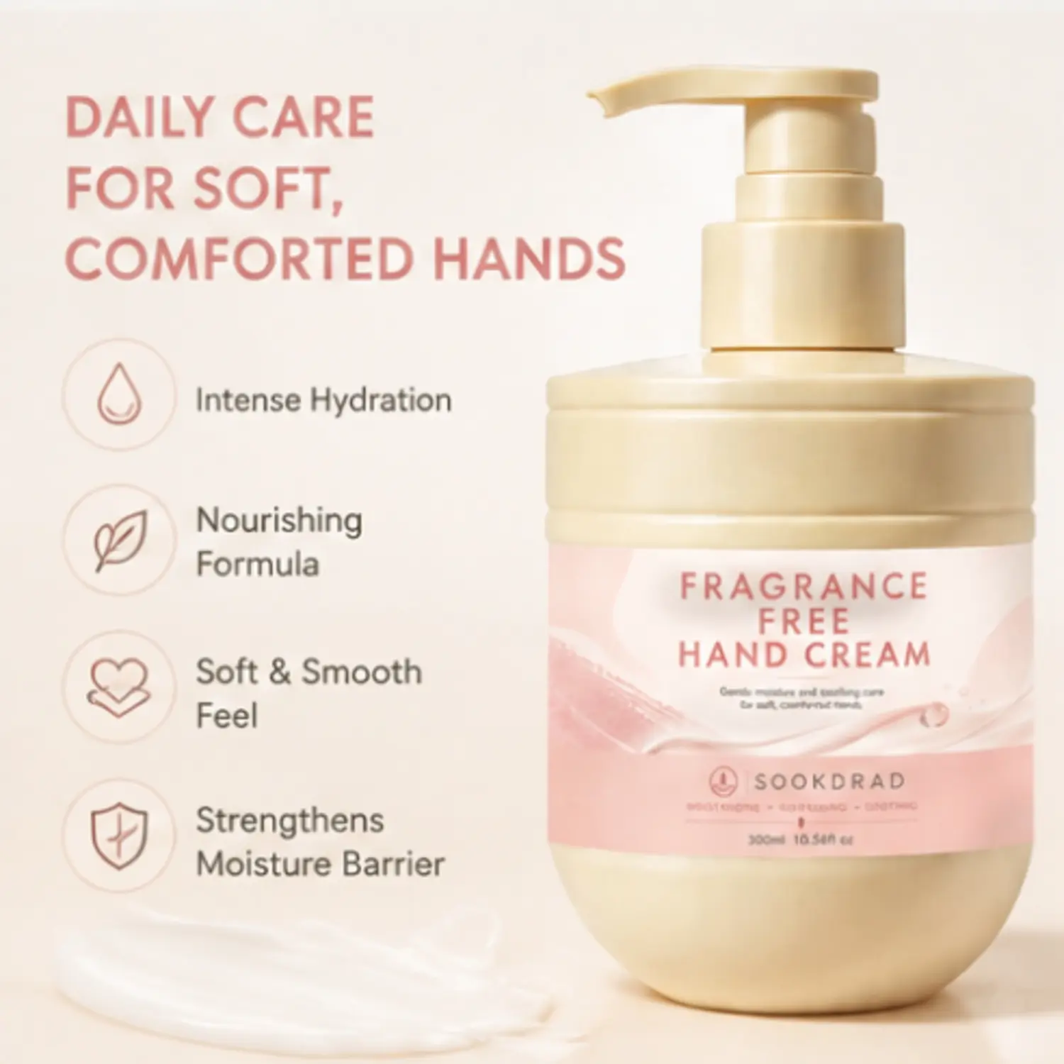 Fragrance Free Hand Cream, moisturizing, nourishing, soothing, for hands, 10.58fl oz, gentle care, soft comforted hands, 300ml