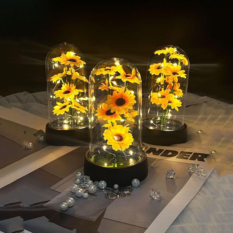Sunflower Design Light Up Display Box, 1 Piece Battery Powered Flower Light Box without Battery, Decorative Ornament, Gift for Mom, Wife, Girlfriend