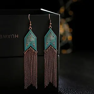 Vintage Bronze Arrow Alloy Dangle Earrings For Women Trible Boho Retro Long Chain Tassel Indian Jhumka Earrings