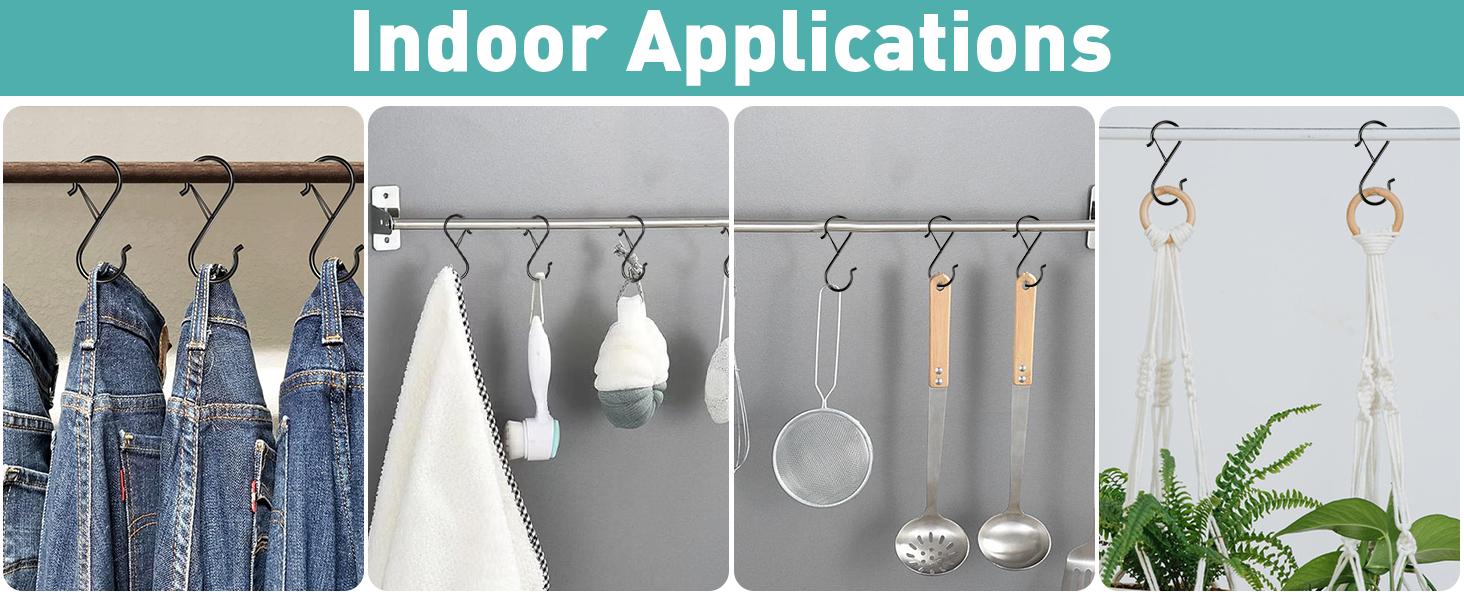 12 Pcs S Hooks for Hanging Heavy Duty, 3.5-inch Heavy Duty Metal S Hook with Safety Buckle, Suitable for 0.5 inch Rods, S Hook for Hanging Plants, Closet, Kitchen Utensil, Pot, Pan, Bags