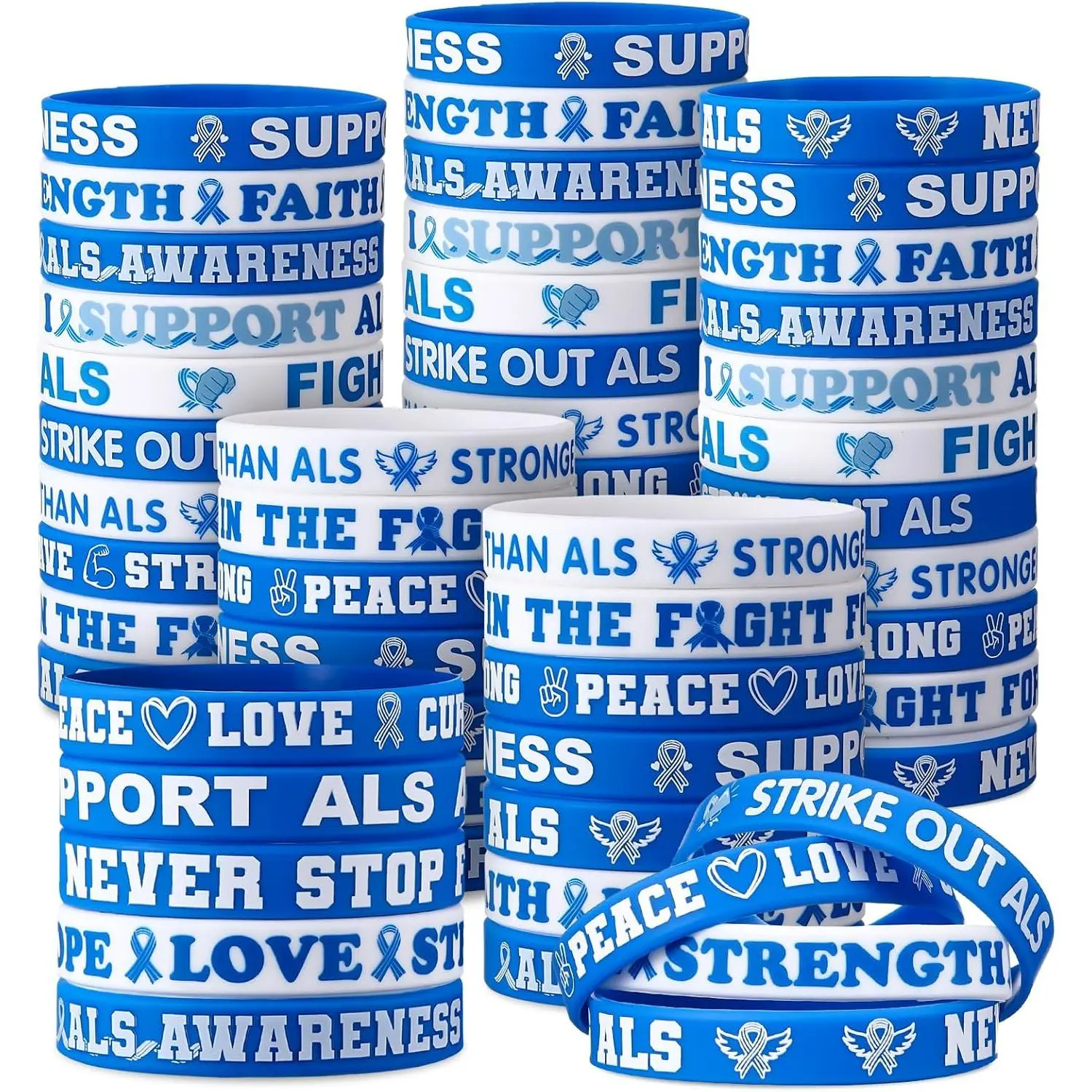 100 count ALS Awareness Wristbands Bulk 10 Styles Blue&white Stripes Ribbon  Bracelets ALS Awareness Wristbands with Inspirational Sayings for School  Office Party Favor Gifts