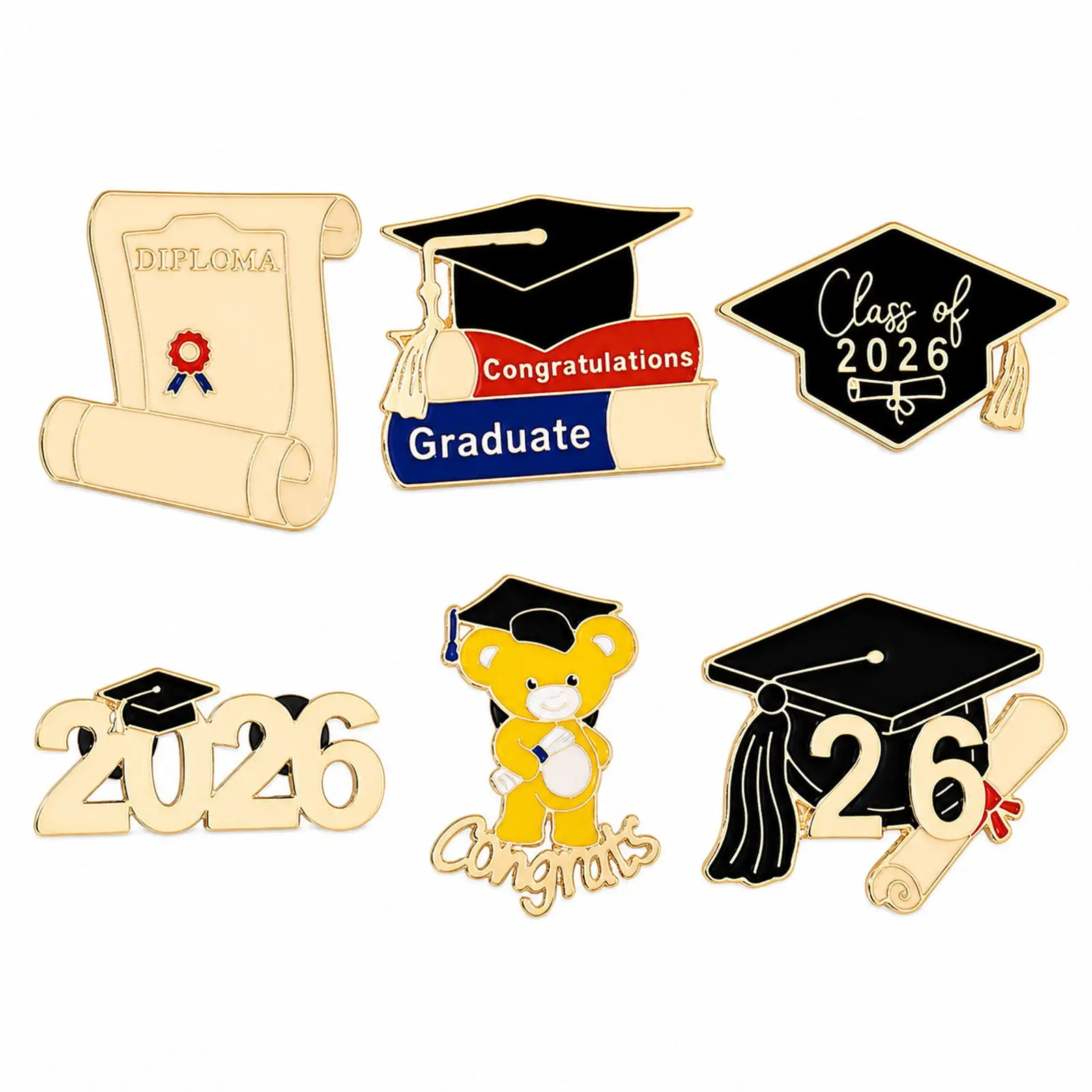 6 Pcs Graduation Brooch Pins for Women Class of 2026 Gifts Enamel Graduation Gifts Souvenirs for Her Star Diploma Cap Badge Lapel Pin Brooches 2026 Graduation Lei Decoration Accessories