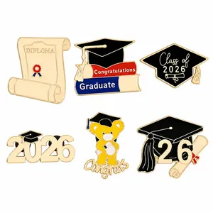 6 Pcs Graduation Brooch Pins for Women Class of 2026 Gifts Enamel Graduation Gifts Souvenirs for Her Star Diploma Cap Badge Lapel Pin Brooches 2026 Graduation Lei Decoration Accessories
