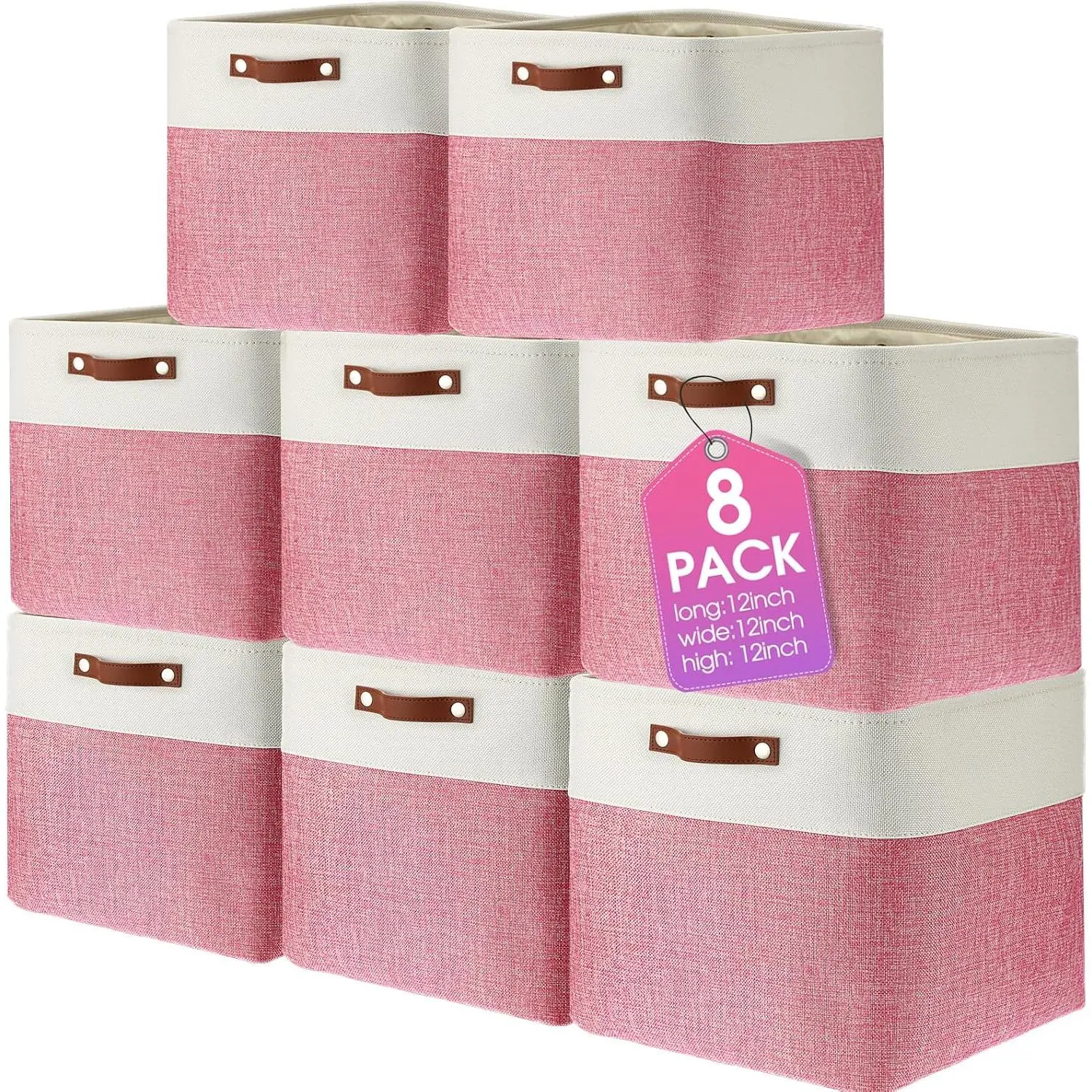 8 Pack 12 x 12 x 12 Inch Large Storage Baskets Collapsible Fabric Storage Cubes Bins with Handles for Shelves Closets   Clothes Toys Organizers,