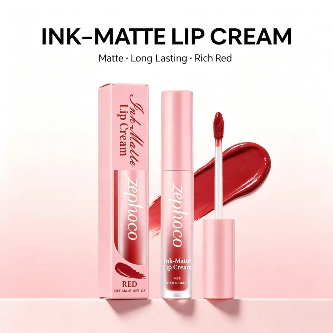 Zephoco True Red Matte Lip Glaze, Velvet Smooth Liquid Lipstick, Waterproof Non-Stick Cup Long Lasting Lip Makeup