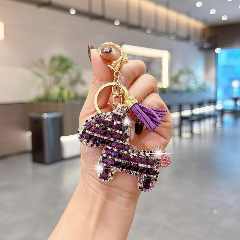 Bling Bling Pony Keychain with Tassel, Creative Rhinestone Horse Car Key Ring, Fashion Cute Cartoon Bag Charm Accessory