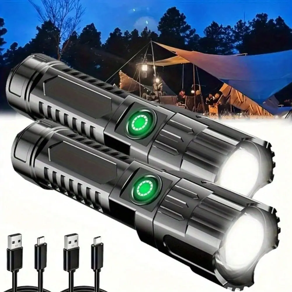 2-Pack Powerful Zoomable High-Power Flashlight, Outdoor Multi-Function Portable Household Mini Flashlight, IP44, Telescopic Zoom Light, Mini Flashlight, Portable Flashlight, Heavy-Duty Flashlight, Ultra-Bright Flashlight, Flashlight