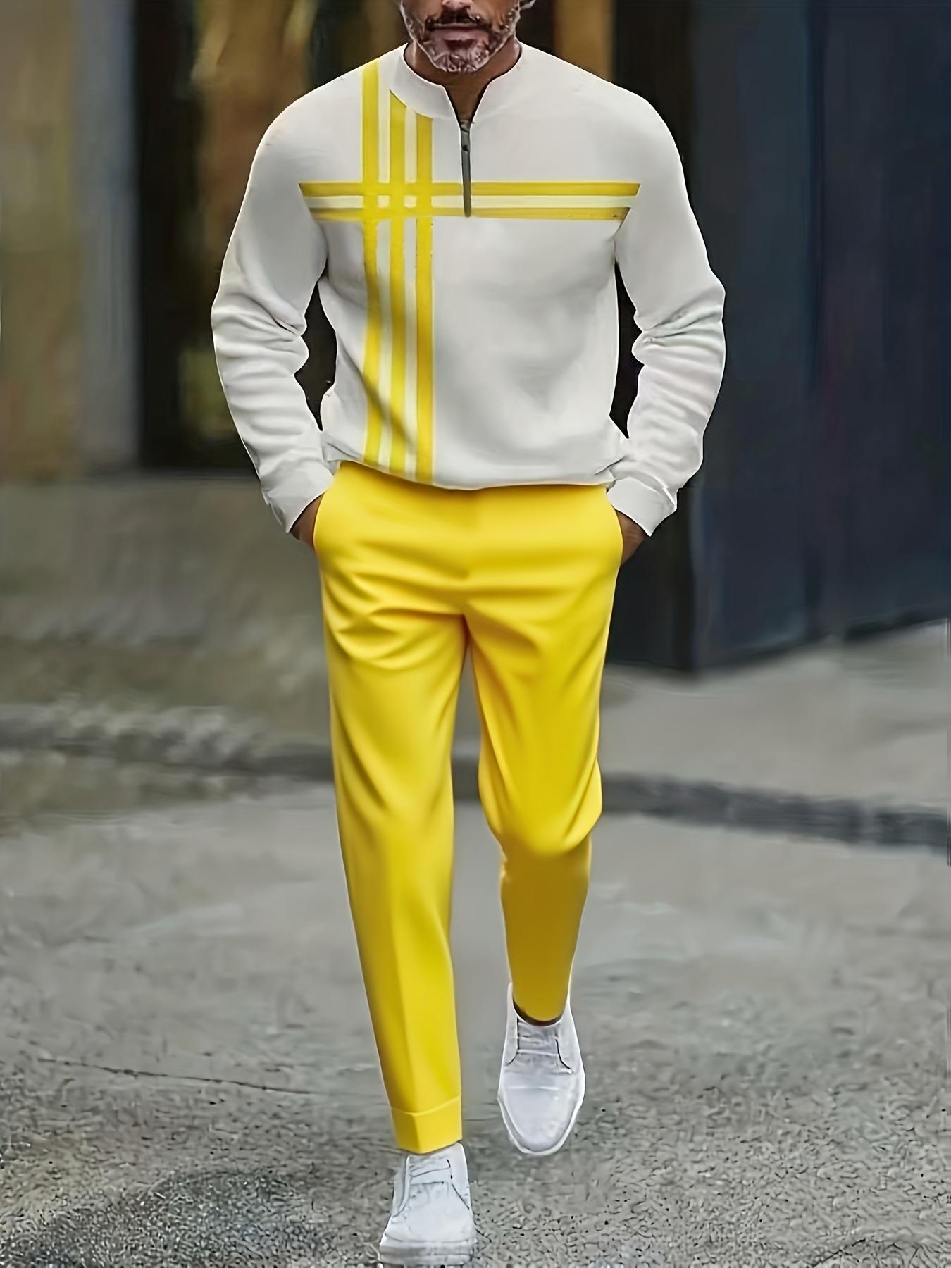 Half Zipper Fashion Casual Set with Trendy and Personalized Stripe Design, Simple, Comfortable and Versatile