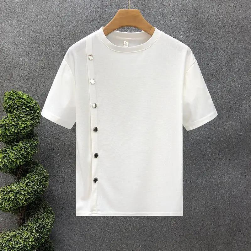 Men's Trendy Summer Short-sleeved Handsome Half-breasted T-shirt New Summer Striped Half-sleeved