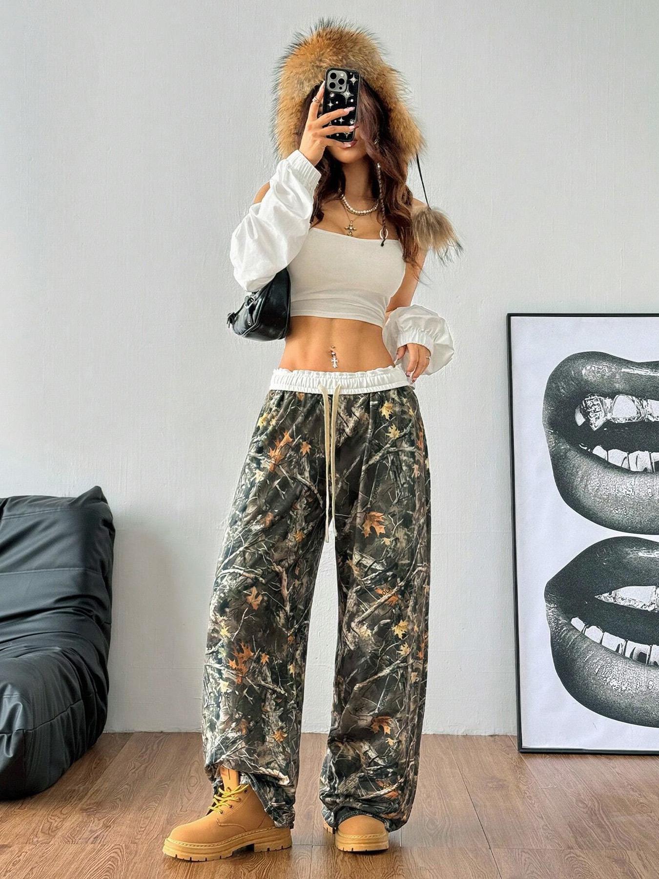 Unisex Camo Print Trousers, Casual Street Comfy Sweatpants for Daily Wear, Bottoms Fall & Winter, Cargo Pants Women, Athleisure Streetwear Sporty Fashion viral style everyday essential