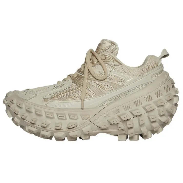 Balenciaga Defender Tire Sneakers for Women – Vintage-Inspired, Mesh Upper, Distressed Tan Low-Top Dad Shoes Verifiable, with credentials and supporting global authentication