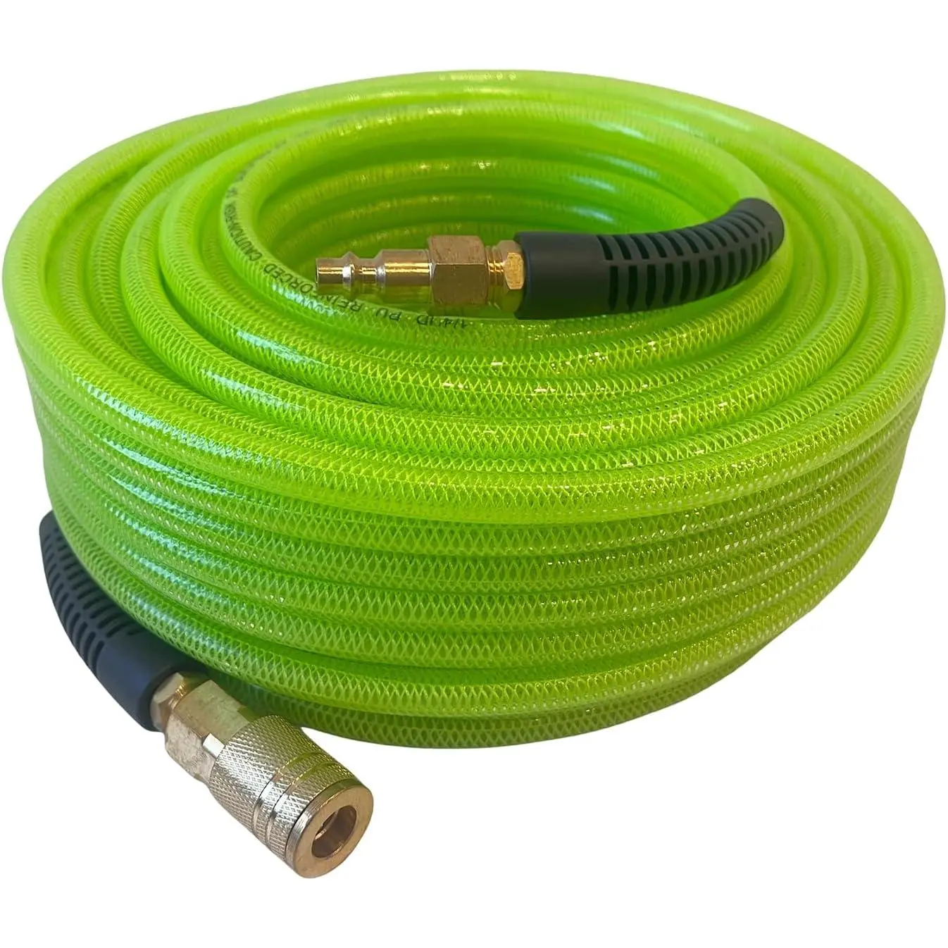 Air Hose 1/4 in x 100 ft, Polyurethane(PU), Reinforced Air Compressor Hose, Lightweight, Kink Resistant with 1/4” Industrial High Flow Quick Coupler&Plug, Bend Restrictors,300 PSI (100FT, White Green)