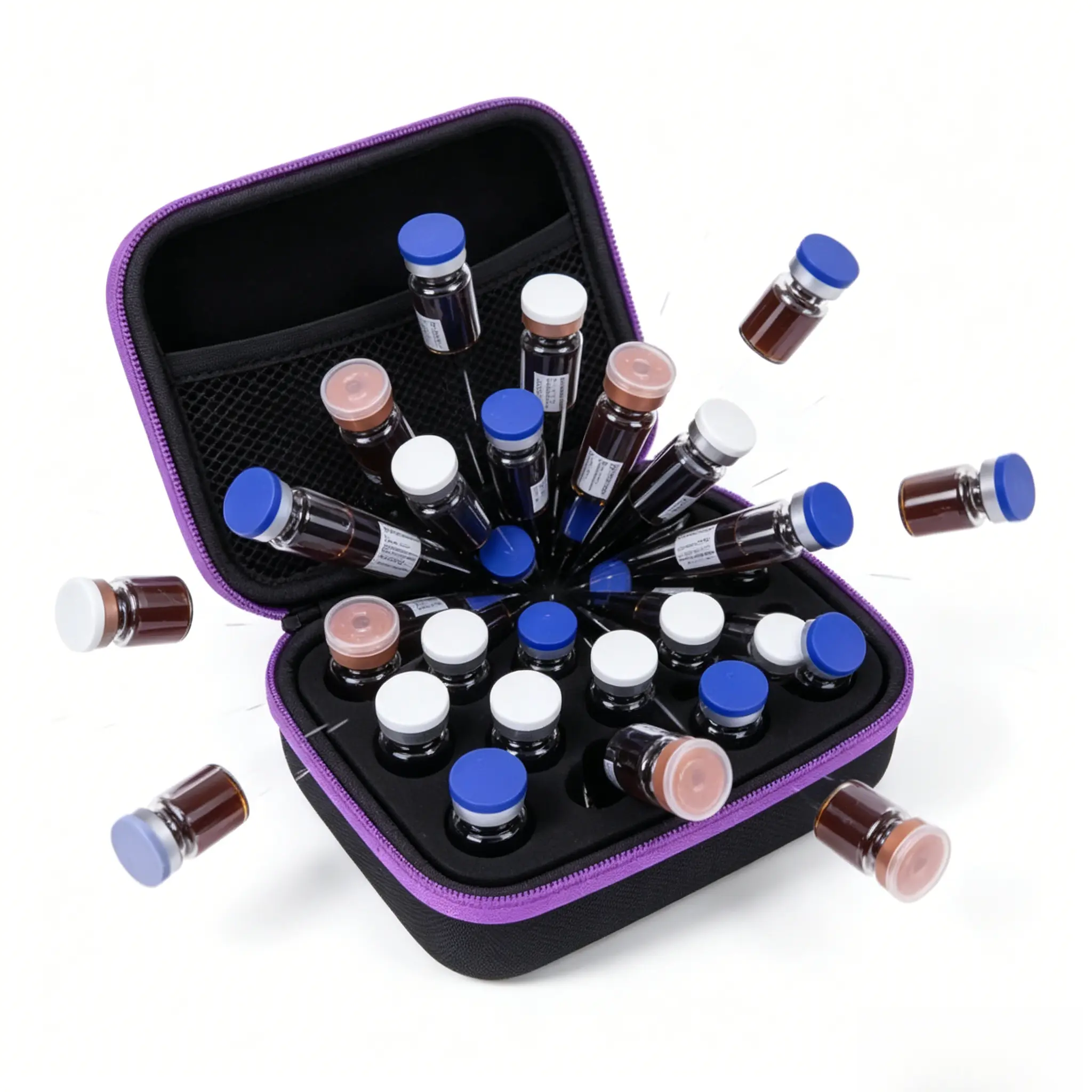 100% EVA Shockproof Vial Storage Organiser Box - 15-Slot, 2.25 in Tall Holder for 5-10ml Standard Insulin Bottles, Removable Plugs & Dividers, Adjustable Customizable (Case Only), Boxes