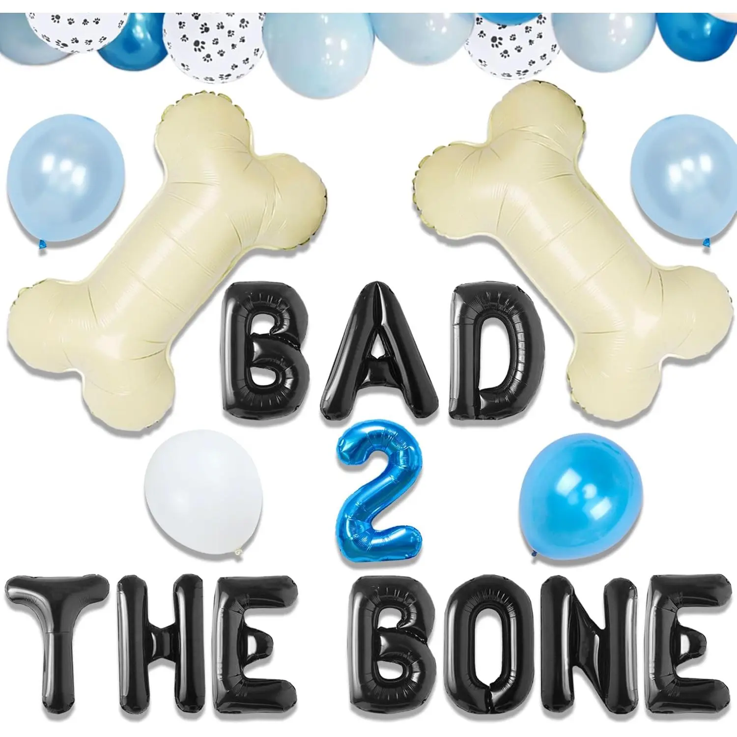 Dog 2nd Birthday Party Supplies, Bad 2 the Bone Balloon Decorations for Puppy Celebrations