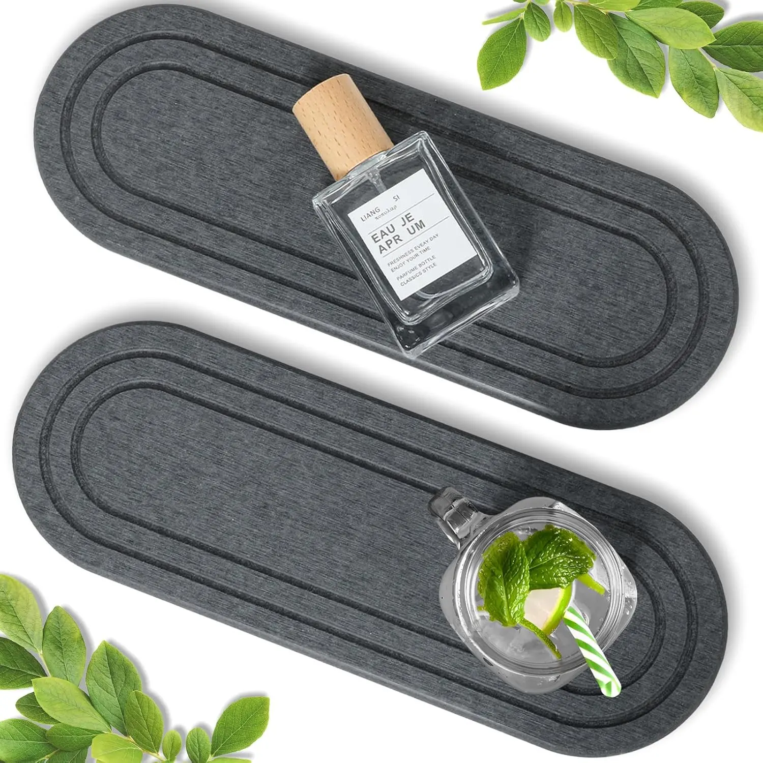 2 count Water Absorbing Stone Tray,  Drying Diatomite Stone Sink Tray, Water Absorbent Diatomite Coasters, Stones Soap Trays for Kitchen Sink, Bathroom Counter Hand Soap Dish  Holders
