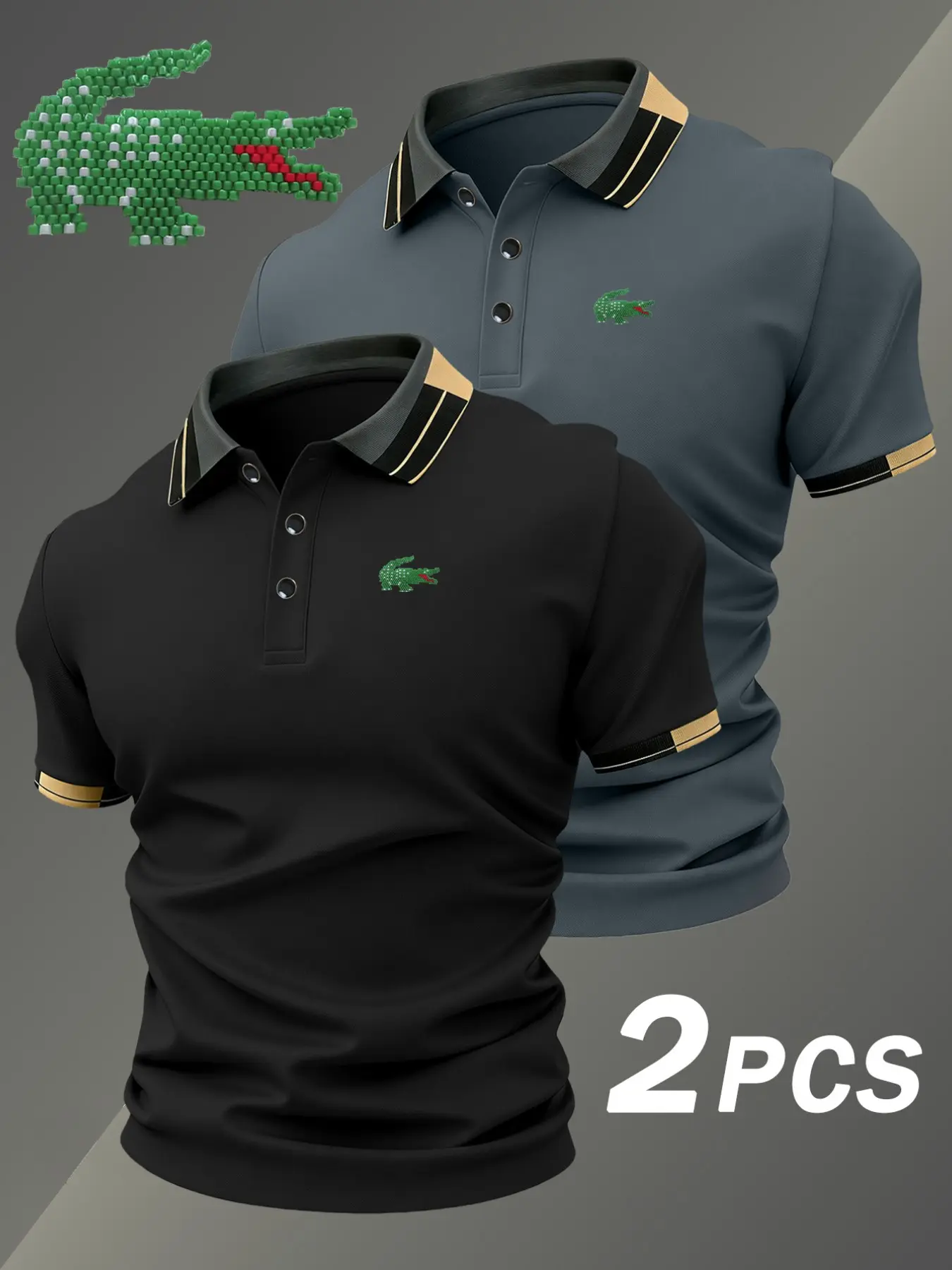 Men's Crocodile Print Polo Shirt, Fitted Casual Style, Breathable Stretch Fabric, All Seasons Wear, Comfortable Durable Design, Short Sleeve Polo