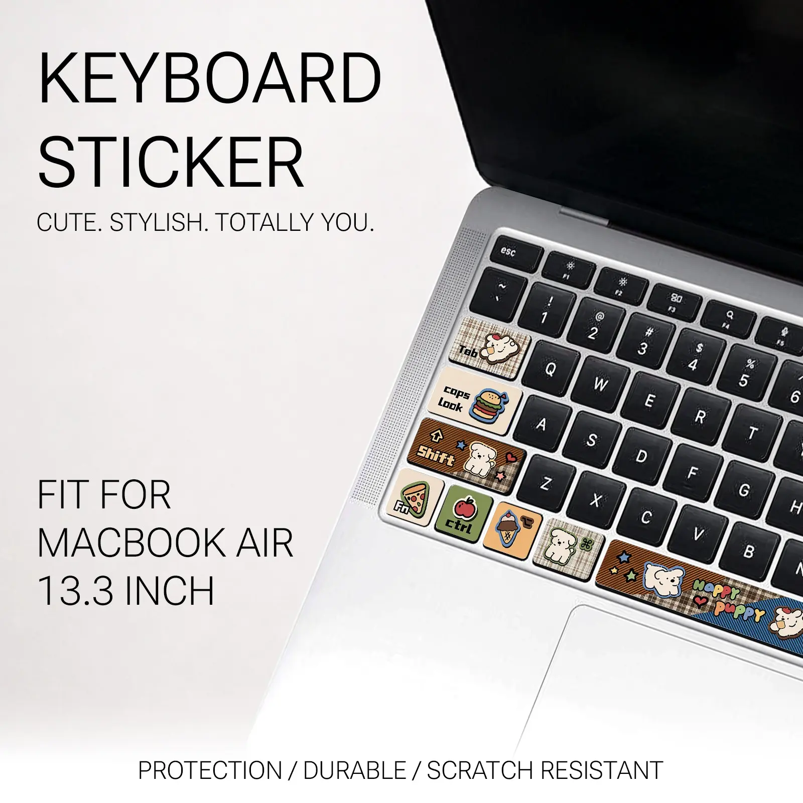 Cute Cartoon Dog Keyboard Sticker, Waterproof Vinyl Decal for Macbook Air 13.3", Removable No Residue, Aesthetic Keycap Decor