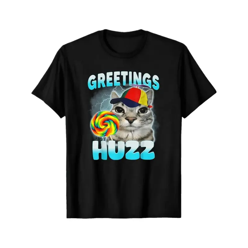 1Pcs Fun Greetings Huzz T-Shirt, Humor Cat Alpha Shirt, Cotton Short Sleeve Tee For Men Women, Top Shirt Gift For Boyfriend Husband