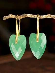 Nature Aventurine Earrings, Heart-Shaped Elegant Dangle, Vintage Natural Stone Jewelry, Energy Balancing Accessories