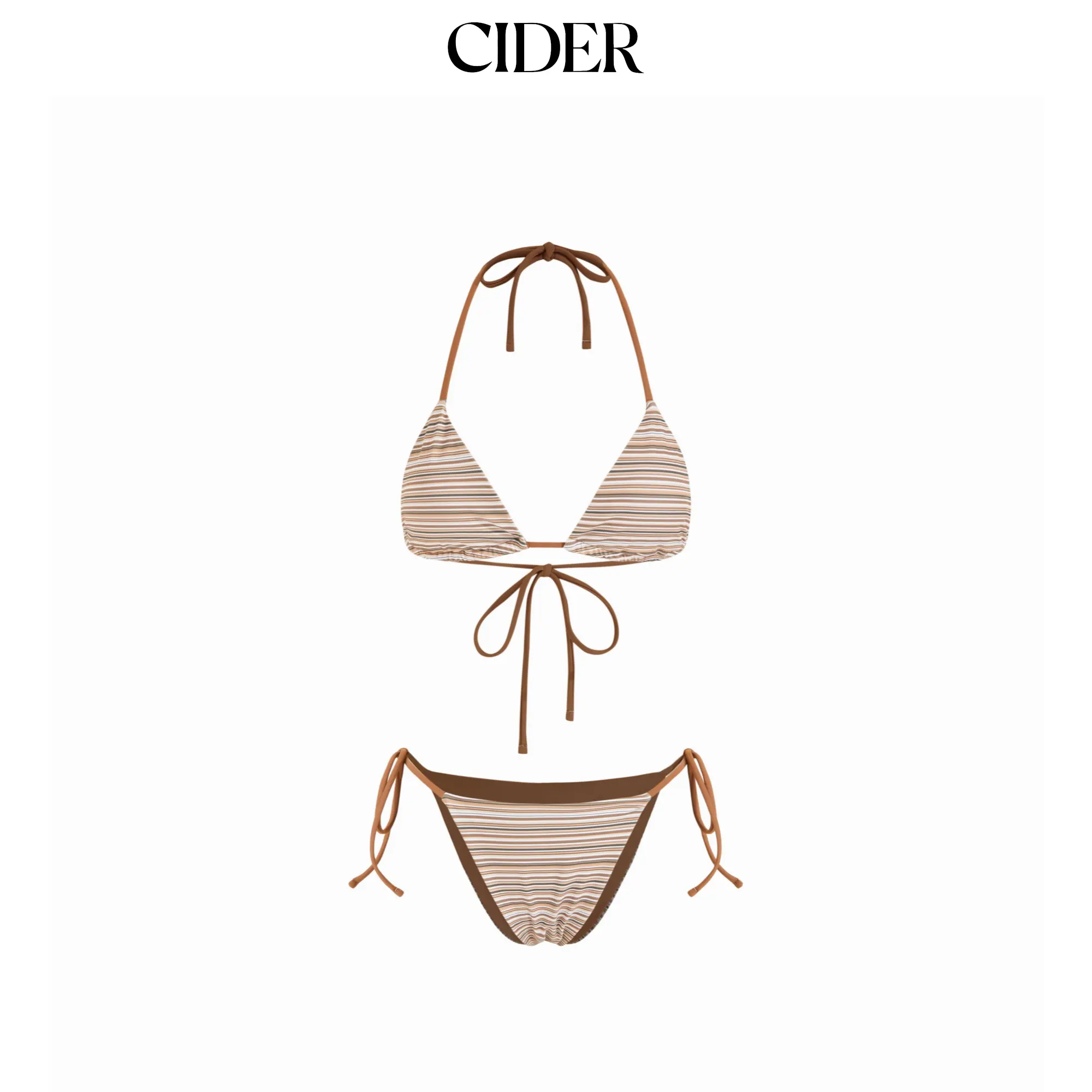 Cider High Stretch Striped Halter Neck Tie Side Triangle Bikini Set Cider High Stretch Striped Halter Neck Tie Side Triangle Bikini Set