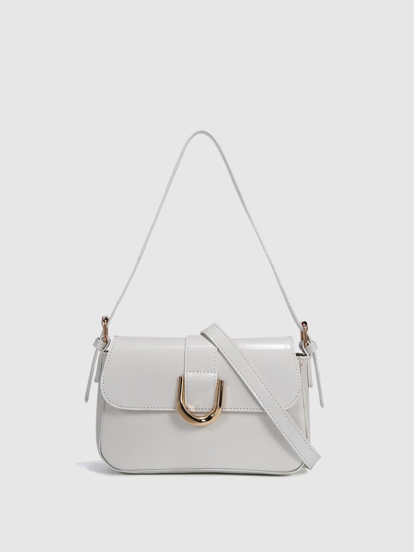 Women's Vintage Solid Buckle Decor, Summer 2024 Adjustable Strap Zipper Pu Leather Bag for Work & Daily Used, Casual Handbag Satchel, Fashion Women's Bags