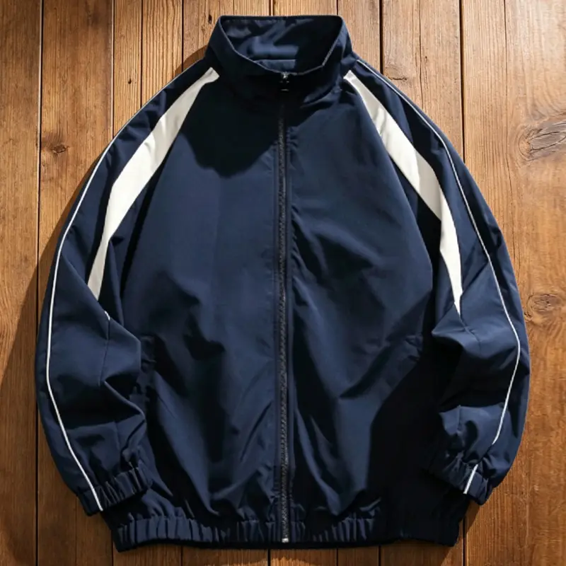 Leisure outdoor color blocked shoulder cuff reflective strip popular stand up collar jacket, men's trendy new style washed water label weekend Jiaqi versatile jacket Coats Menswear