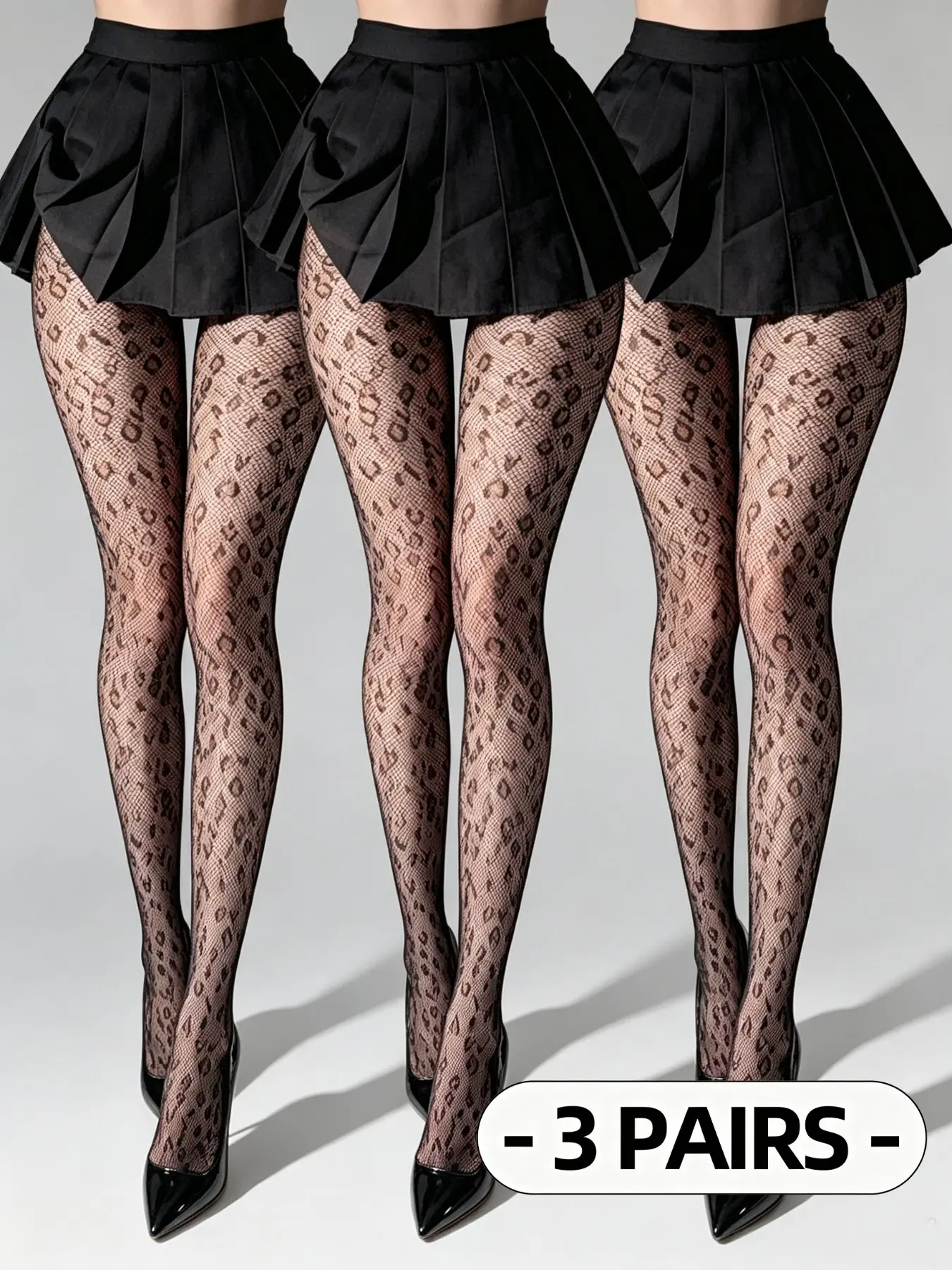 Y2K Style Sexy High Stretch Fishnet Socks, Leopard Pattern, 3 Pairs, Spring Fall, Party Daily Evening Wear, All Seasons