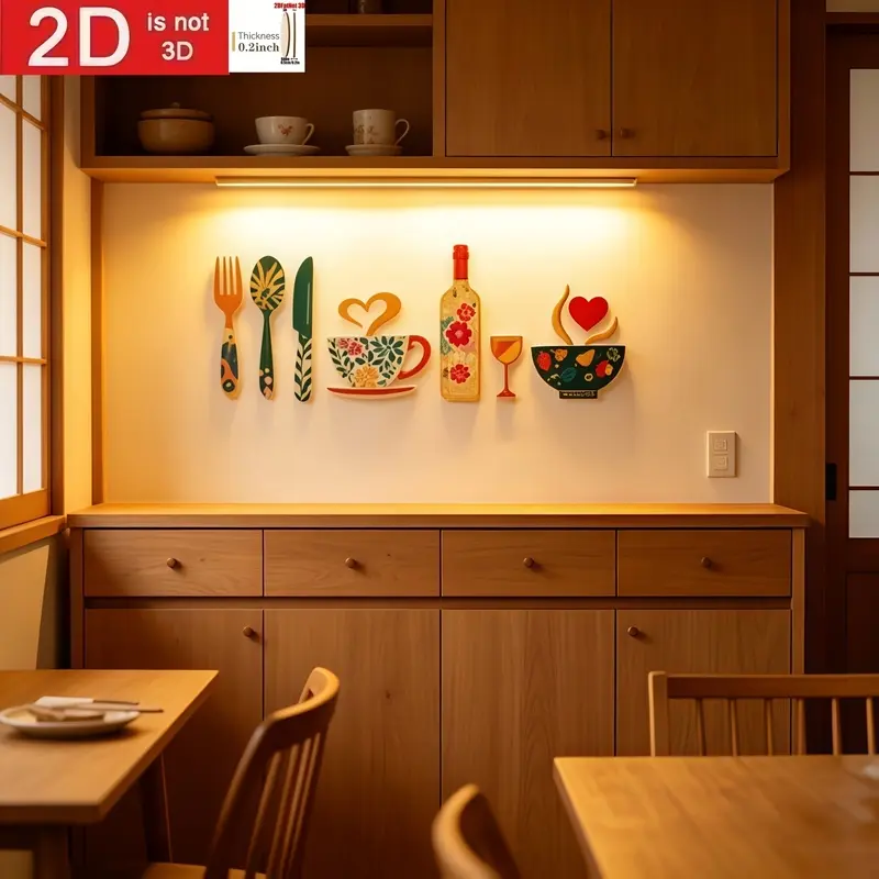 Creative 2D Flat Wooden Restaurant Wall Decor 7pcs Set Kitchen Bar Home Decoration Sign Housewarming Holiday Gifts Desktop Ornament
