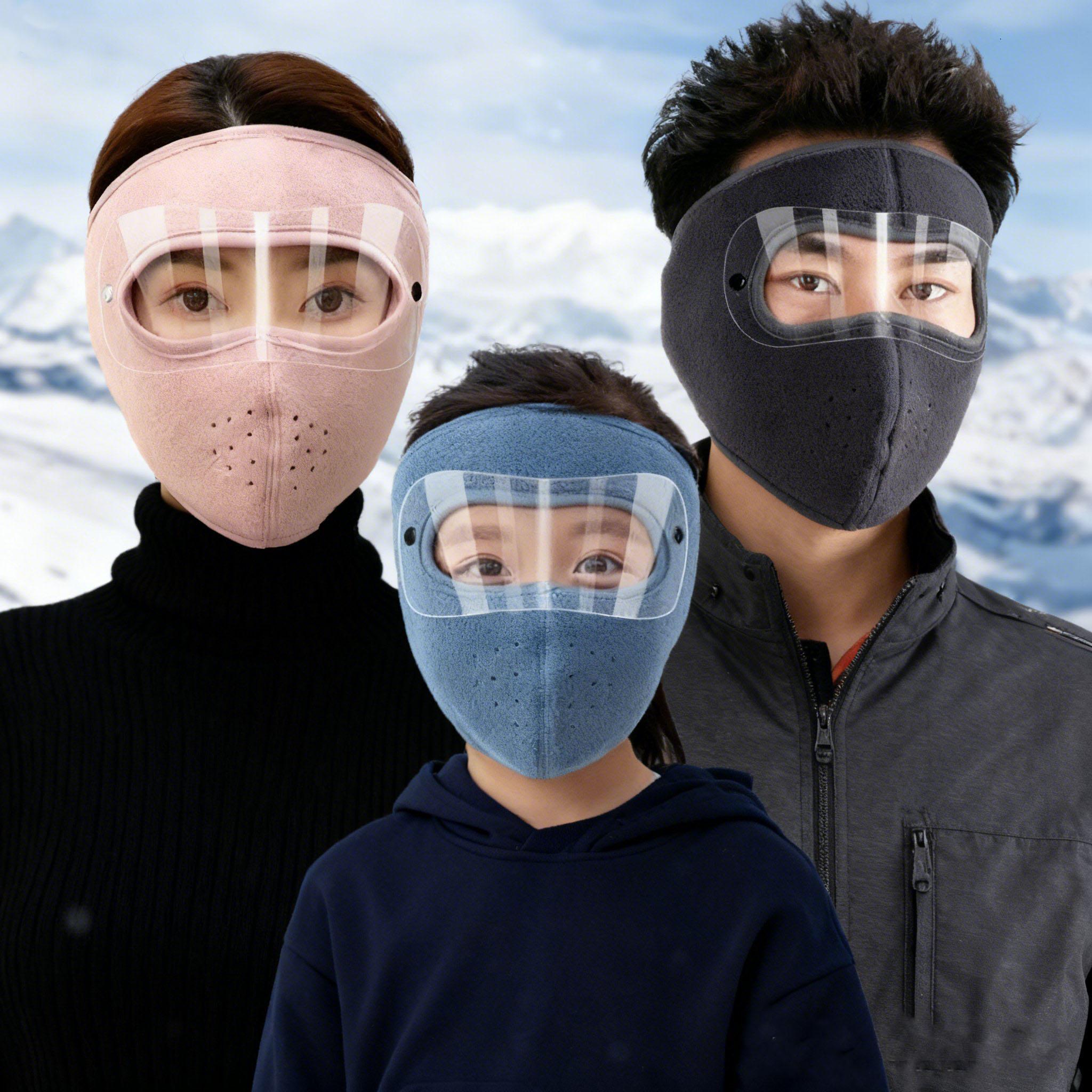 Winter Warm Face Cover with Removable Eye Shield Thick Fleece Lined Full Face Mask for Men Women Outdoor Cycling Motorcycle Riding Cold Weather Pink Black