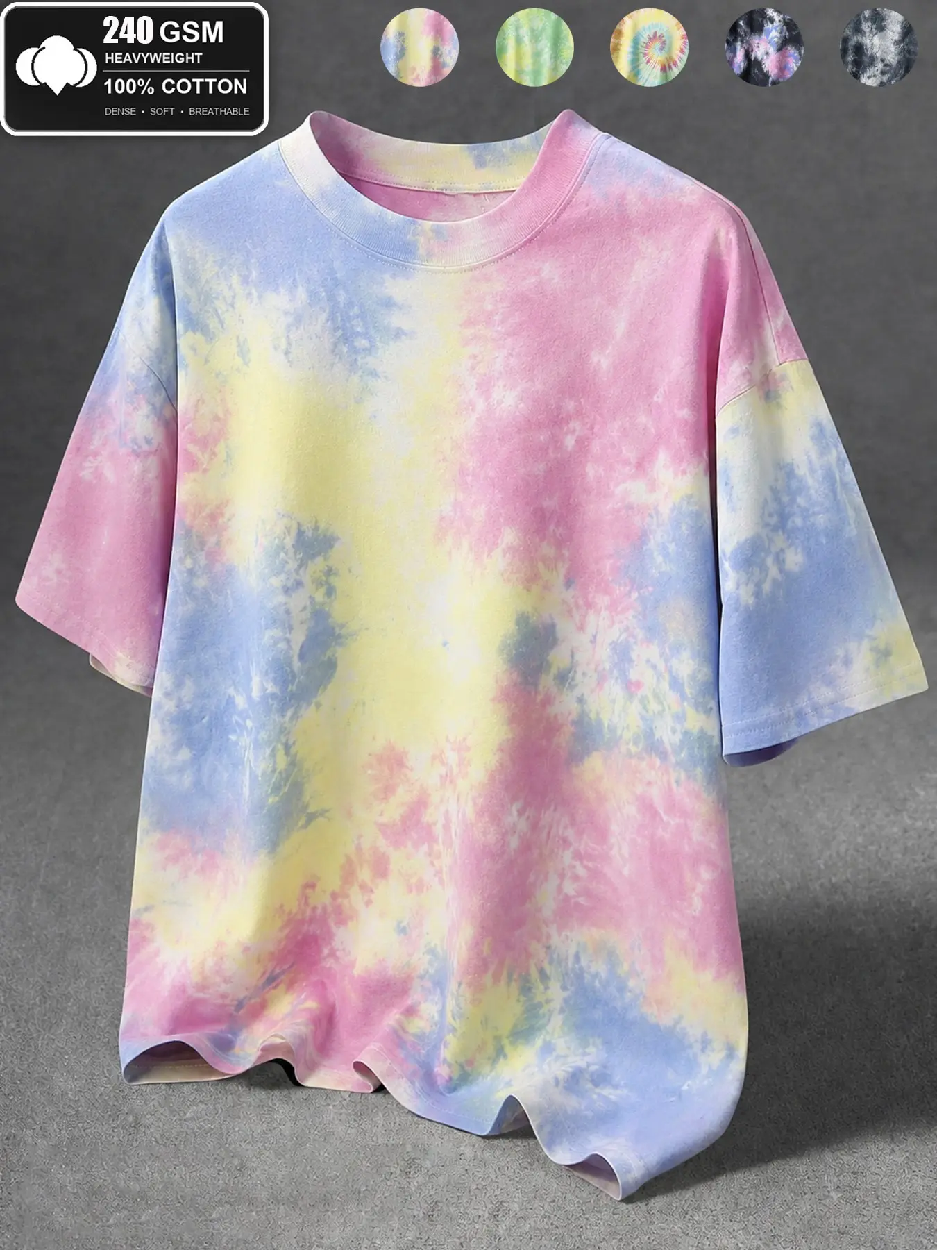 Unisex 240GSM Heavyweight 100% Cotton Tie Dye Short Sleeve T-Shirt, Oversized Crew Neck Casual Tee, Vintage Y2K Streetwear Top, Multiple Colors Available#UnisexTShirt #240GSM #HeavyweightTee #100Cotton #TieDyeTShirt #TieDyeTee#StreetwearTop#SummerTShirt