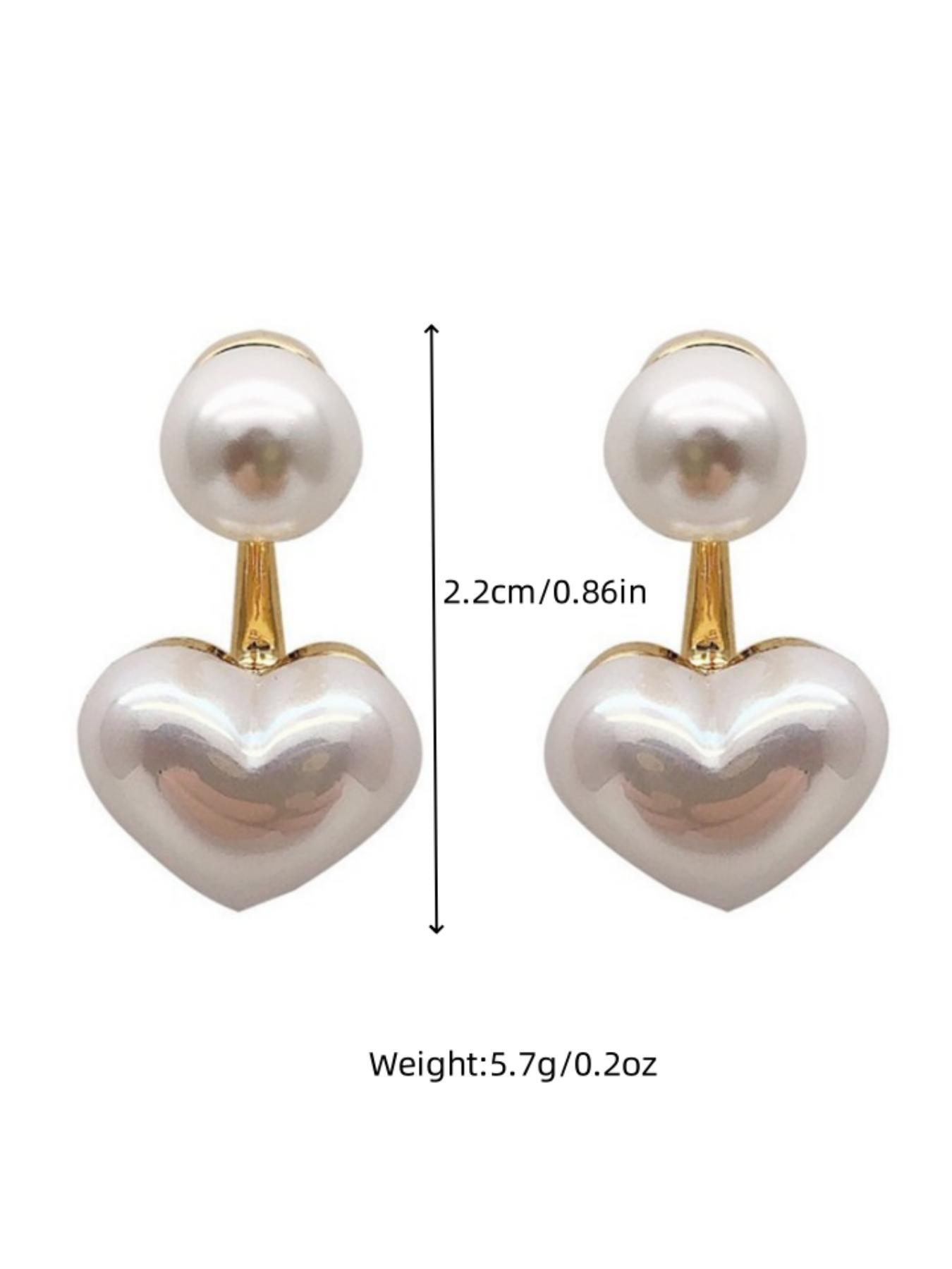 Faux Pearl Heart Design Dangle Earrings, Dangling Earrings, High Quality Earrings, Heart Shaped Earrings, Elegant Jewelry for Women, Trendy Jewelry Gift for Party and Daily Life, Minimalist Aesthetic Jewelry Gift, Dainty Fashion Jewelry