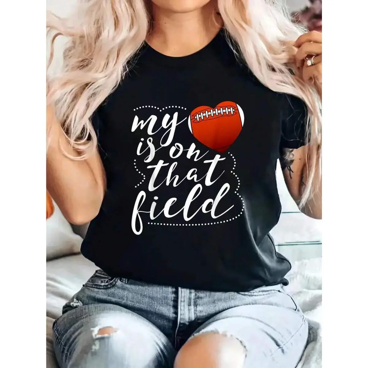 Best Football Shirt For Kids Team Funny T-Shirts And Moms T-Shirt Print T-Shirt, Casual Crew Neck Short Sleeved Summer Top