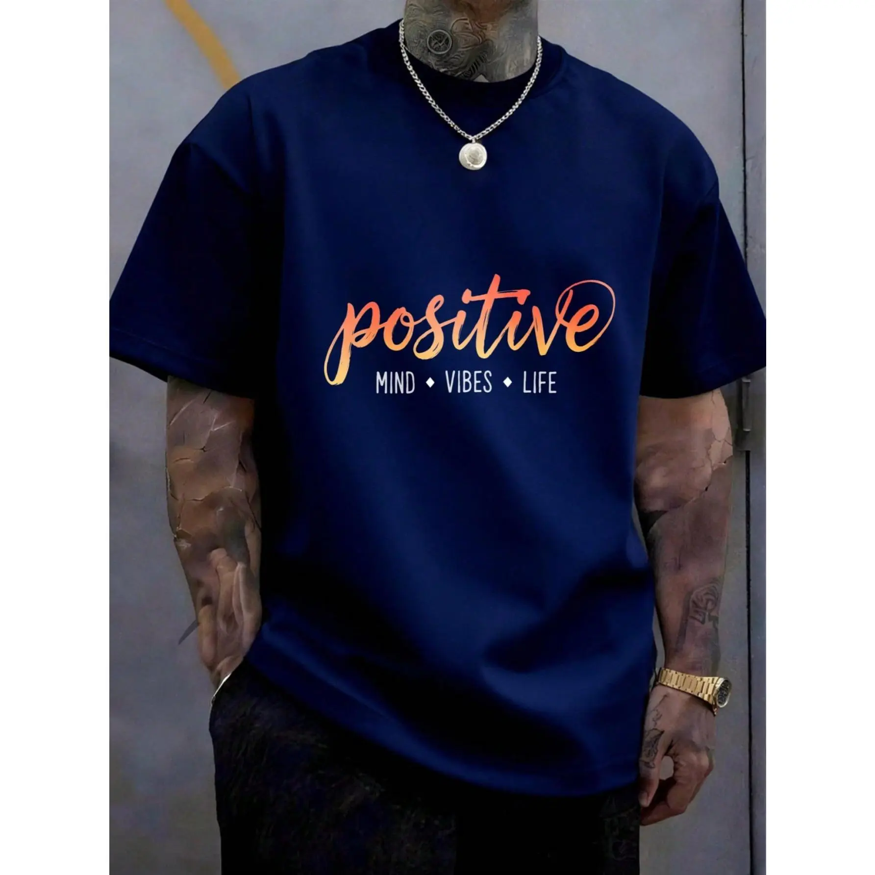 Men's Short-Sleeve Cotton Athletic T-Shirt - Casual Menswear, Positive Mind Vibes Life Design, Everyday Wear Sports Clothes, Gift For Him
