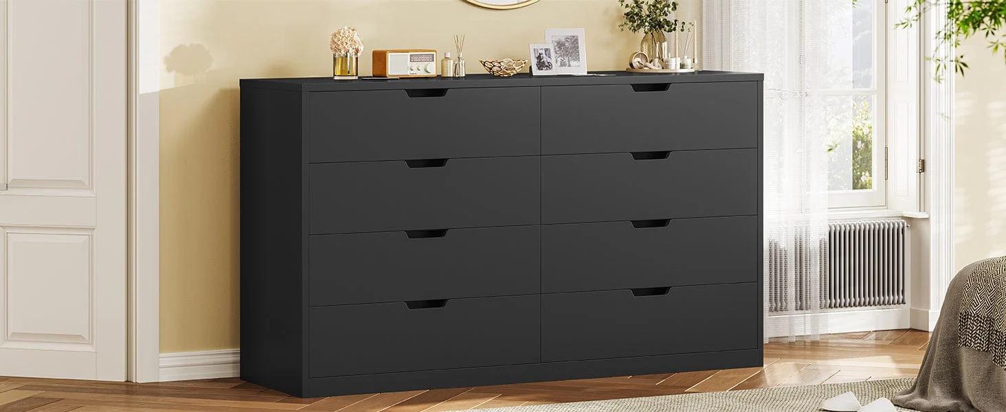 Sikaic 8 Drawers Dresser with Large Capacity Black Storage Cabinet Chest Storage Design Furniture