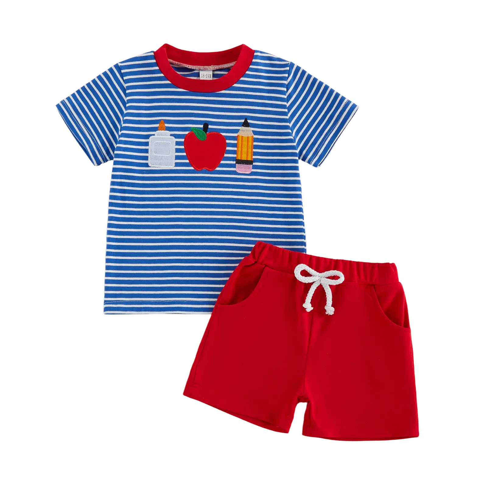 2Pcs Baby Boy Summer Outfits Short Sleeve Back to School Embroidery T-Shirt + Shorts Set Toddler Clothes