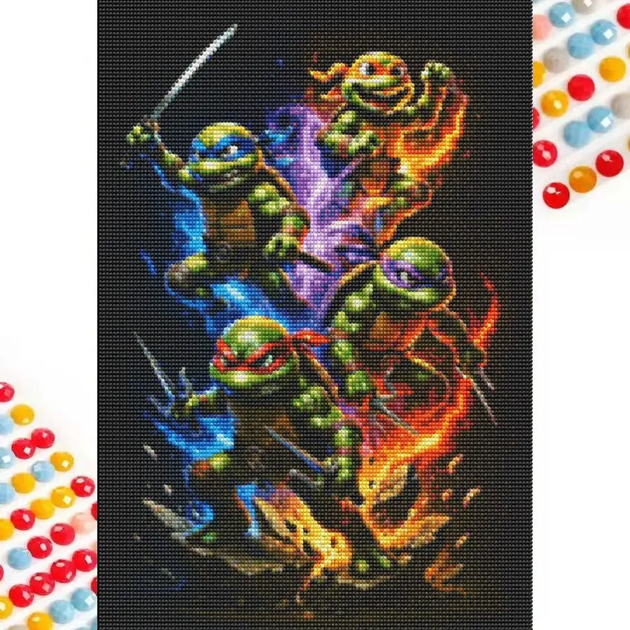 5D DIY Full Drill Round Diamond Painting - Diamond Painting Kit Ninja Turtles Mosaic Canvas Artwork DIY Wall Art, Home Wall Decoration