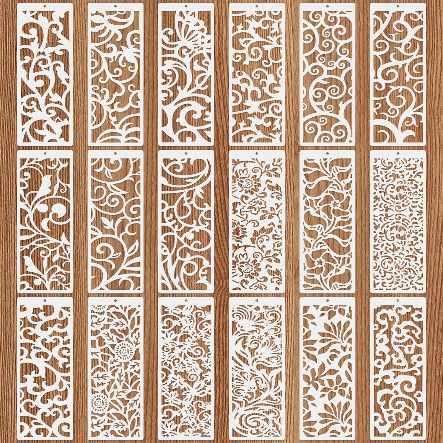 18 count Large Flower Border Stencils for Painting,  Plastic Leaf Cake Decorating Stencils for Baking, Hollowed Floral  Painting Templates for DIY  Wall Tile Furniture Canvas, 4" x 11.8"