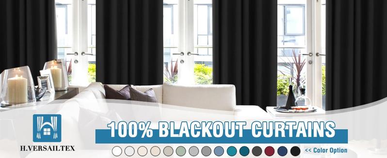 H.VERSAILTEX 2 Panels 100% Blackout Curtain for Bedroom Thermal Insulated Full Blackout Curtains for Living Room Energy Efficiency Window Draperies with Black Liners