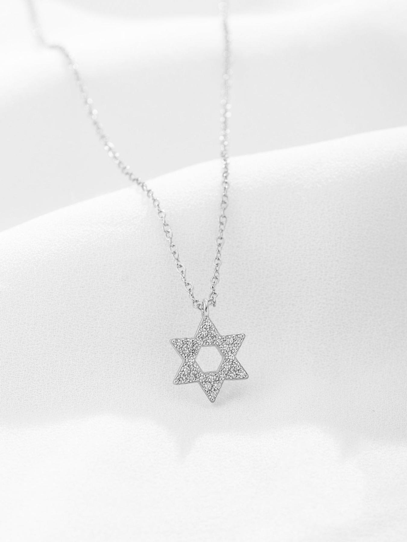 925 Sterling Silver Synthetic Zircon Inlaid Star Of David Pendant Necklace for Women, Fashion Jewelry for Party, Daily Decor, Trendy All-match & Exquisite Jewelry for Birthday Gift, Mom Gifts, Elegant Necklace