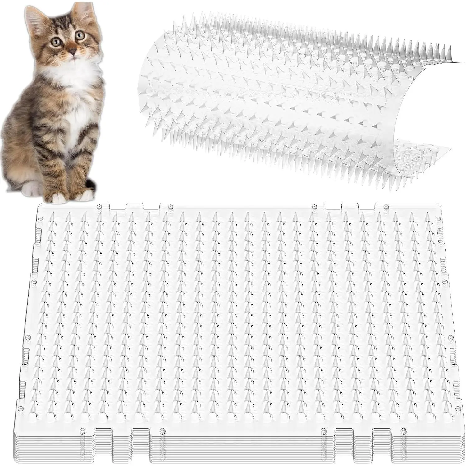 16 Pieces 16 x 13 Inches Clear Plastic Cat Deterrent Repellent Mat with Spikes, Keep Dogs Off Counter, Anti Pet For Indoor Outdoor Plants Garden Sofa Window