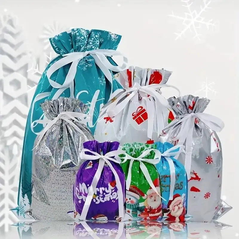 21pcs Christmas Gift Packaging Bags, Multi-Style Combination, Plastic Gift Bags, Festive Decoration Supplies, Navidad Accessories