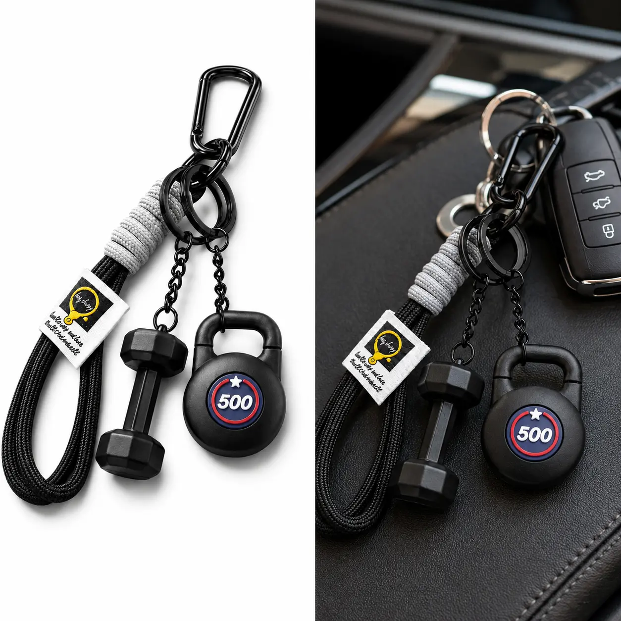 Lightweight Gym Keychain with Dumbbell-Kettlebell Fitness Icons, Braided Strap, Sporty Look for Daily Use on Car Keys, Gym Bags