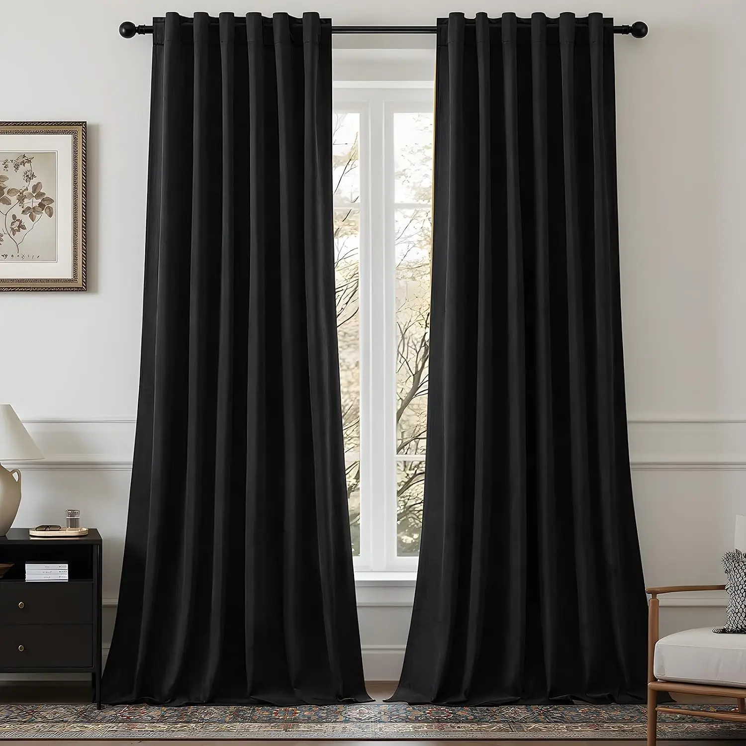 Black Velvet Blackout Curtains 84 Inches, Luxury Soundproof Thermal Insulated Super Soft Curtain Elegant Room Darkening Drapes with Back Tab Rod Pocket for Bedroom Living Room, W52 x L84, 2 PanelsGift.