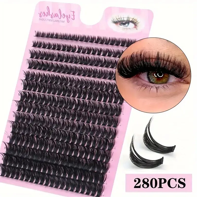 14 Rows of Single-Cluster Fluffy Eyelash Extensions, Thick Curled Cartoon-Style DIY False Eyelashes, Volumized Lashes for Beginners at Home, Volume Lashes Clusters, Volume Eyelashes, Beginner Friendly Lashes
